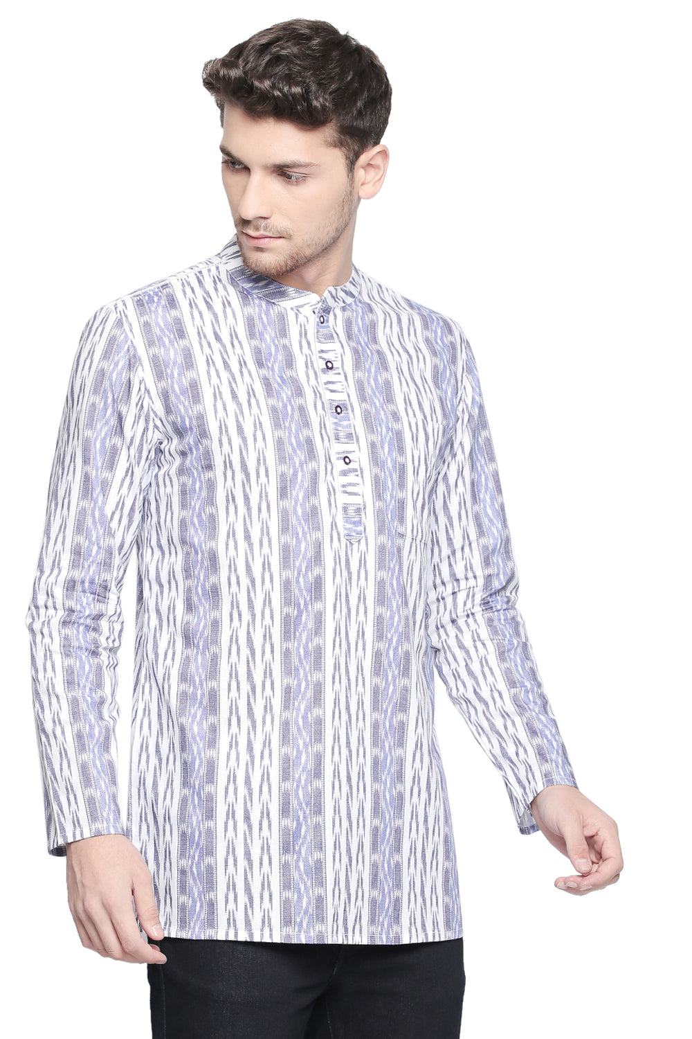 Men's Blended Cotton Short Kurta Top In White