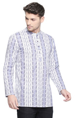 Men's Blended Cotton Short Kurta Top In White