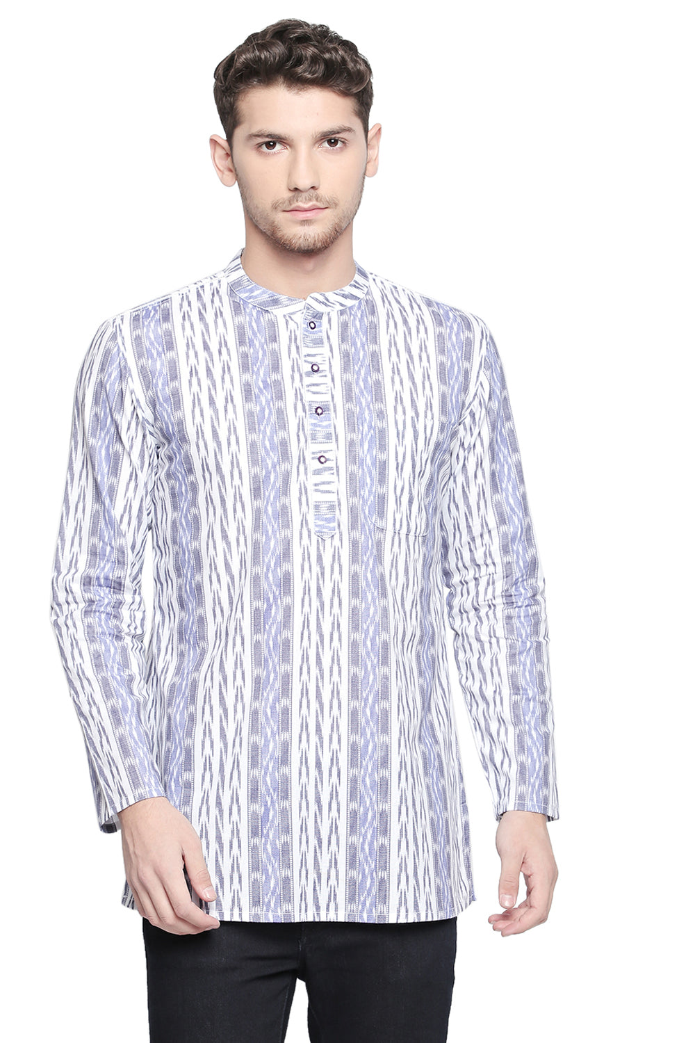 Men's Blended Cotton Short Kurta Top In White