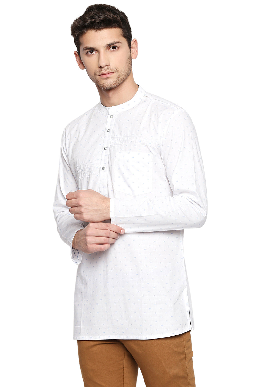 Men's Blended Cotton Short Kurta Top In White