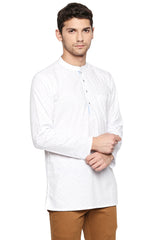 Men's Blended Cotton Short Kurta Top In White