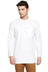 Men's Blended Cotton Short Kurta Top In White