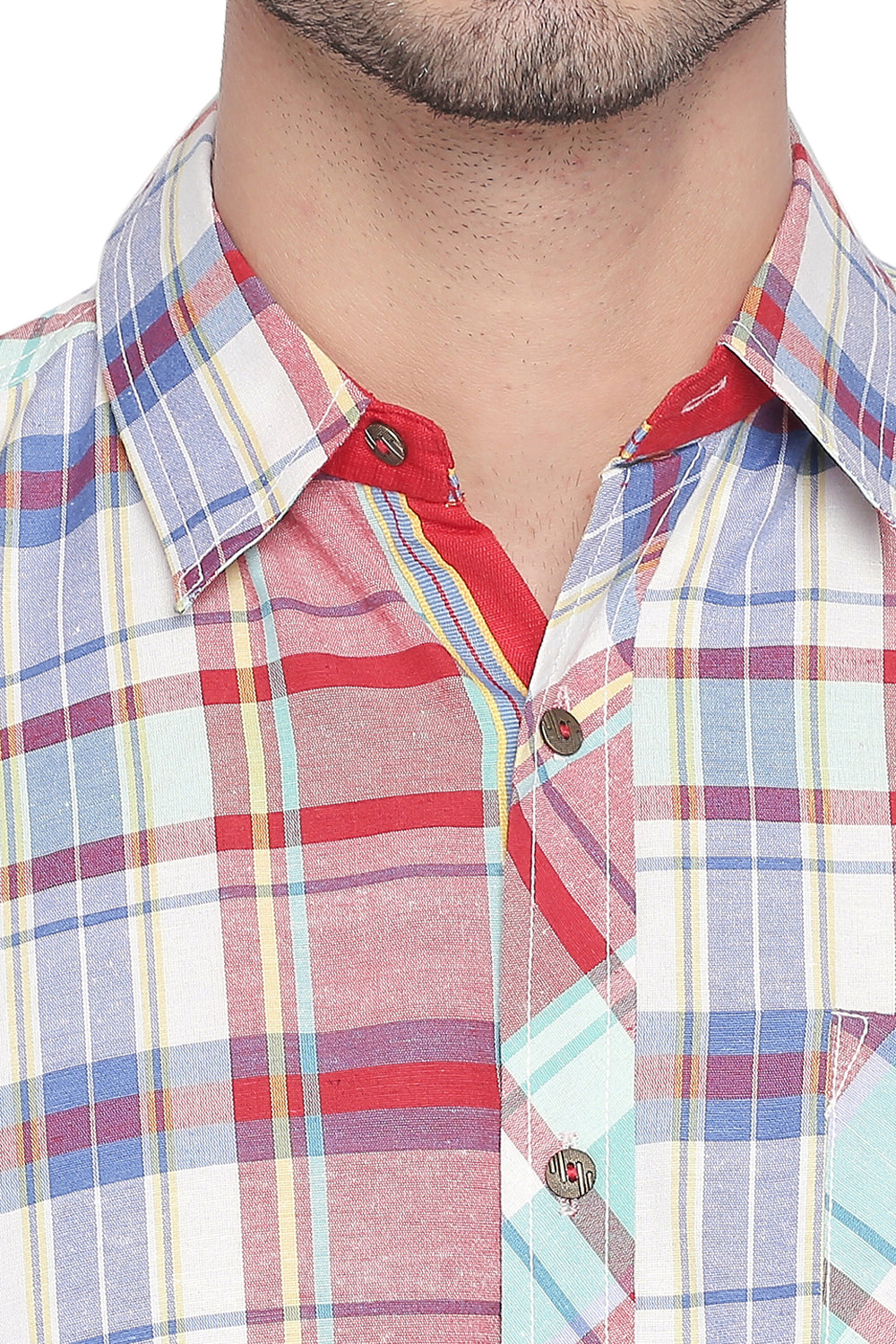 Men's Blended Cotton Shirt In Red And Green