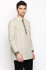 Men's Blended Cotton Short Kurta Top in Beige