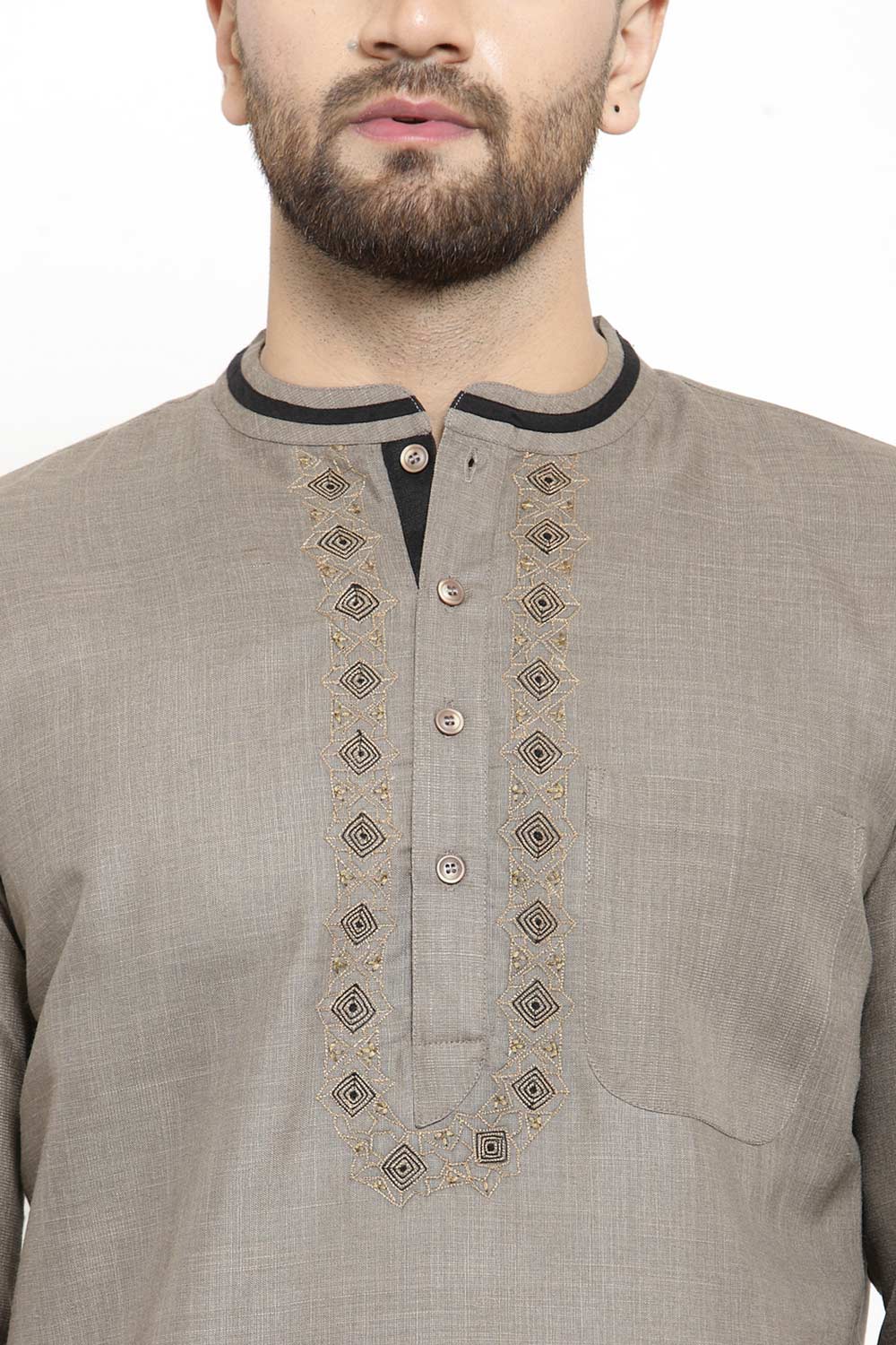 Shop Men's Poly Cotton Short Kurta in Grey