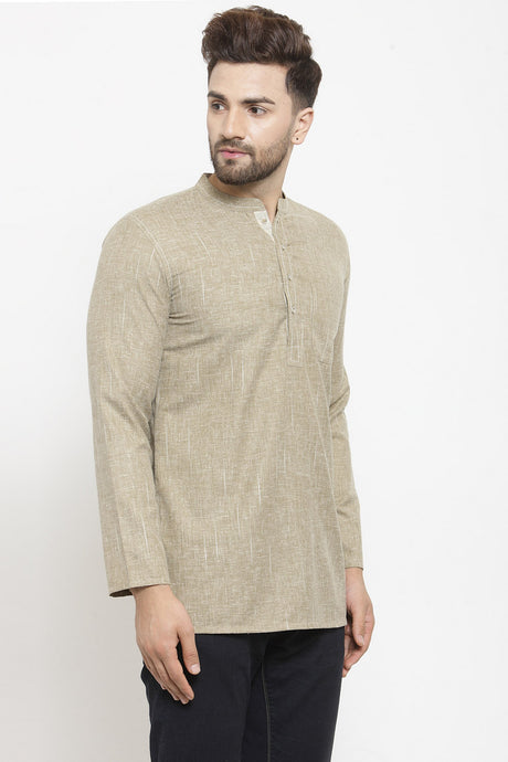 Men's Blended Cotton Short Kurta Top In Grey