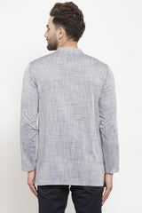 Men's Blended Cotton Short Kurta In Grey