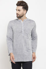 Men's Blended Cotton Short Kurta In Grey