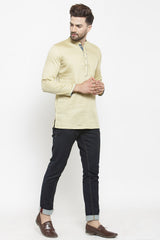 Men's Blended Cotton Short Kurta Top In Beige