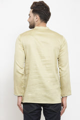 Men's Blended Cotton Short Kurta Top In Beige