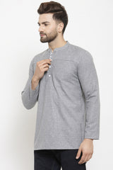 Men's Blended Cotton Short Kurta Top In Dark Grey