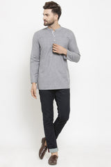 Men's Blended Cotton Short Kurta Top In Dark Grey