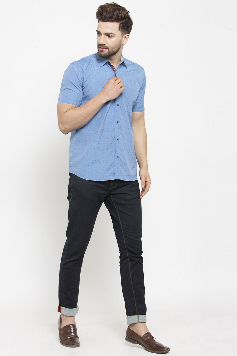 Men's Blended Cotton Shirt In Light Blue