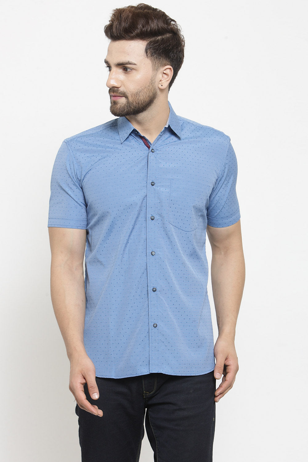 Men's Blended Cotton Shirt In Light Blue