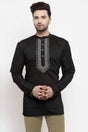 Buy Men's Cotton Art Silk Embroidery Short Kurta In Black