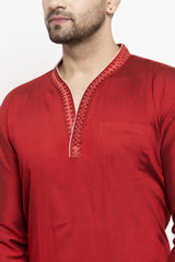 Buy Men's Embroidery Short Kurta in Red