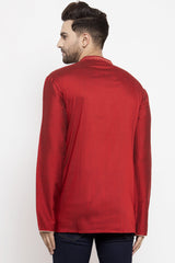 Shop Men's Cotton Art Silk Short Kurta in Red