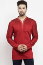 Buy Men's Cotton Art Silk Embroidery Short Kurta in Red