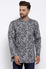 Buy Men's Blended Cotton Tie Dye Short Kurta in Grey