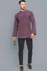 Men's Burgundy Cotton Handloom Full Sleeves Short Kurta