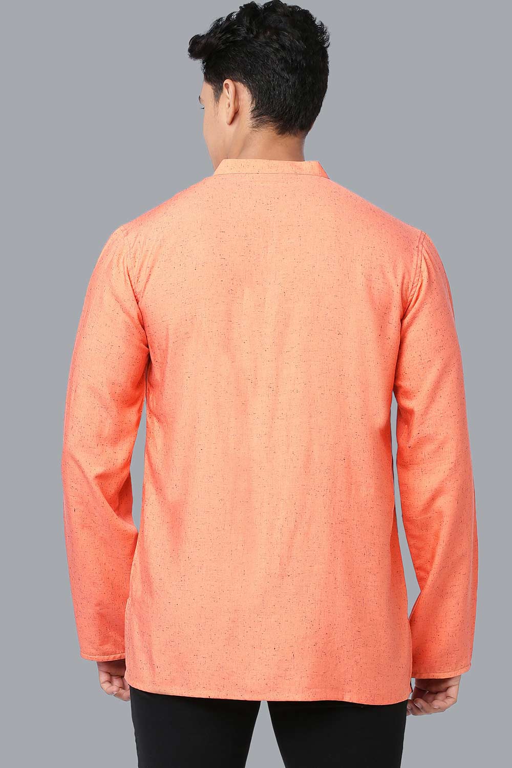 Men's Saffron Polyester Cotton Blended Full Sleeves Short Kurta