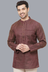 Men's Brown Banarasi Jacquard Short Kurta