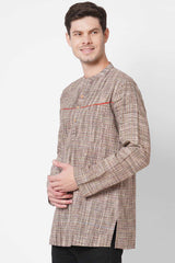 Men's Green Khadi Cotton Multicolored Embroidery Short Kurta