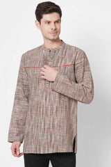 Men's Green Khadi Cotton Multicolored Embroidery Short Kurta