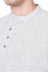 Men's White Handloom Broken Checks Short Kurta