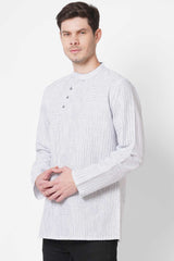 Men's White Handloom Broken Checks Short Kurta