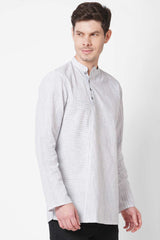 Men's White Handloom Broken Checks Short Kurta