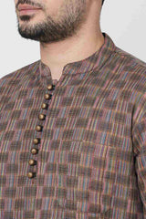 Men's Multi Color Cotton Handloom Weave Pattern Short Kurta