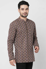 Men's Multi Color Cotton Handloom Weave Pattern Short Kurta