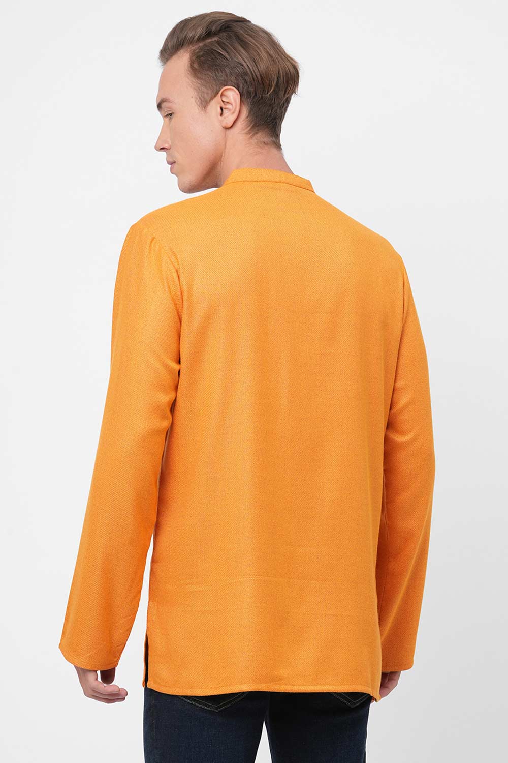 Men's Golden Banarsi Yoke Short Kurta