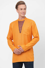 Men's Golden Banarsi Yoke Short Kurta