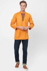 Men's Golden Banarsi Yoke Short Kurta