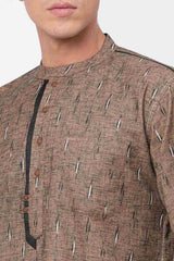 Men's Rust Poly Cotton Woven Short Kurta