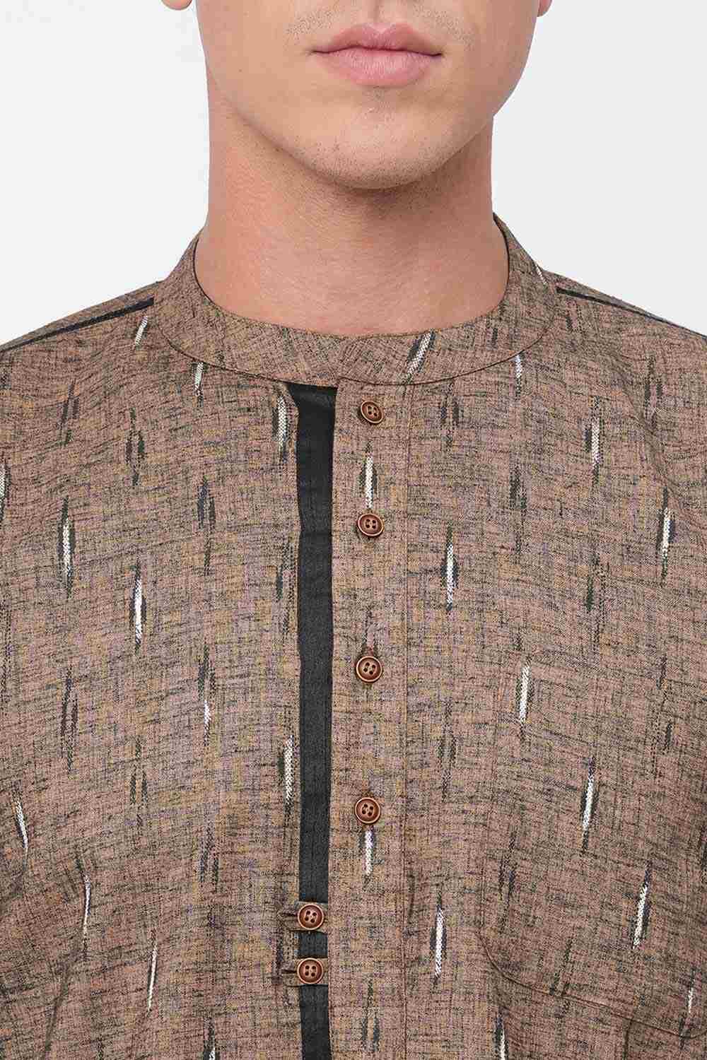 Men's Rust Poly Cotton Woven Short Kurta