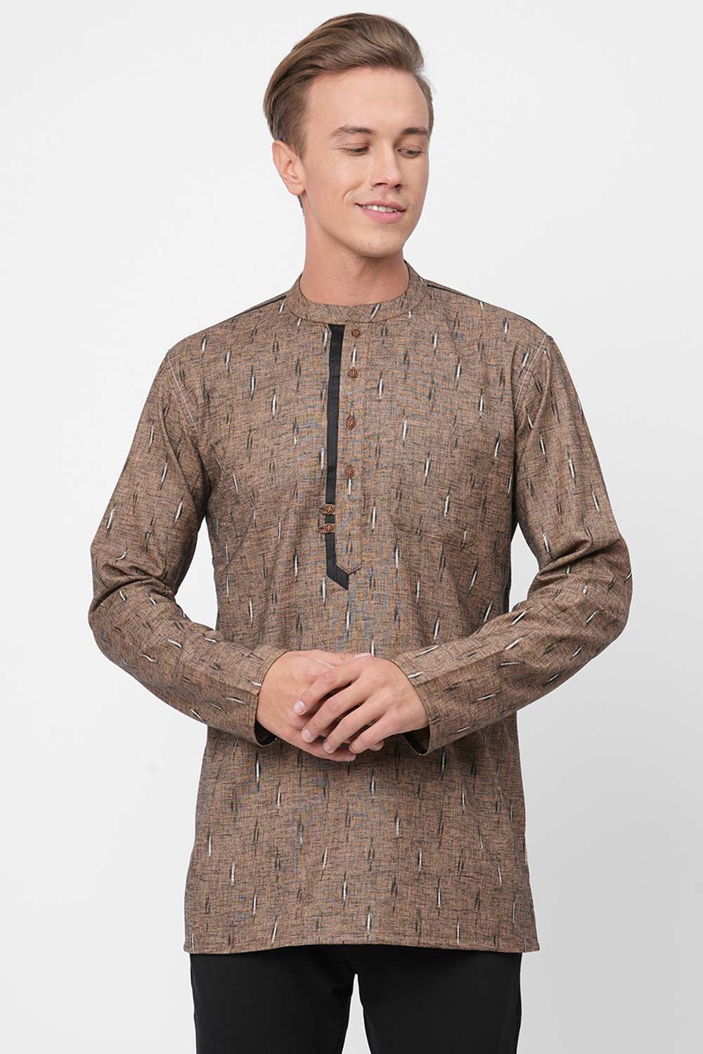 Men's Rust Poly Cotton Woven Short Kurta