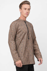 Men's Rust Poly Cotton Woven Short Kurta