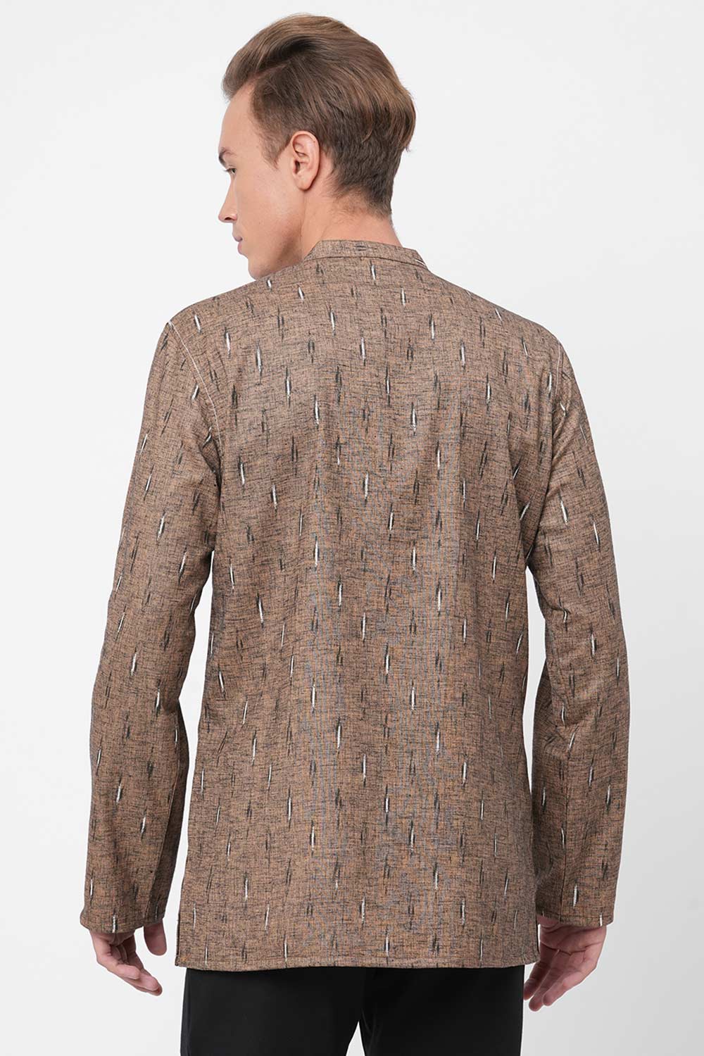 Men's Rust Poly Cotton Woven Short Kurta