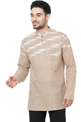 Men's Rust Color Handloom Cotton Half Ikkat Weave Men Short Kurta