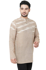 Men's Rust Color Handloom Cotton Half Ikkat Weave Men Short Kurta