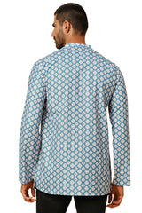 Men's Blue Poly Cotton Plain Solid Short Kurta