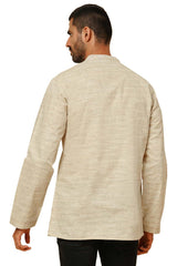 Men's Beige Poly Cotton Plain Short Kurta