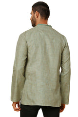 Men's Aqua Green Cotton Block Printed Short Kurta