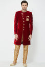 Buy Men's Velvet  Embroidery  Sherwani Set in Maroon  Online