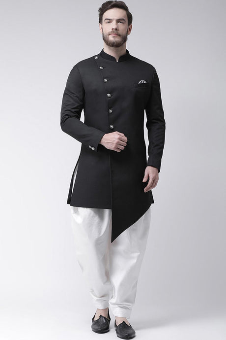 Buy Men's Imported Suiting Fabric  Solid Sherwani Set in Black  Online