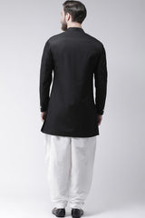 Buy Men's Imported Suiting Fabric  Solid Sherwani Set in Black  Online - Back