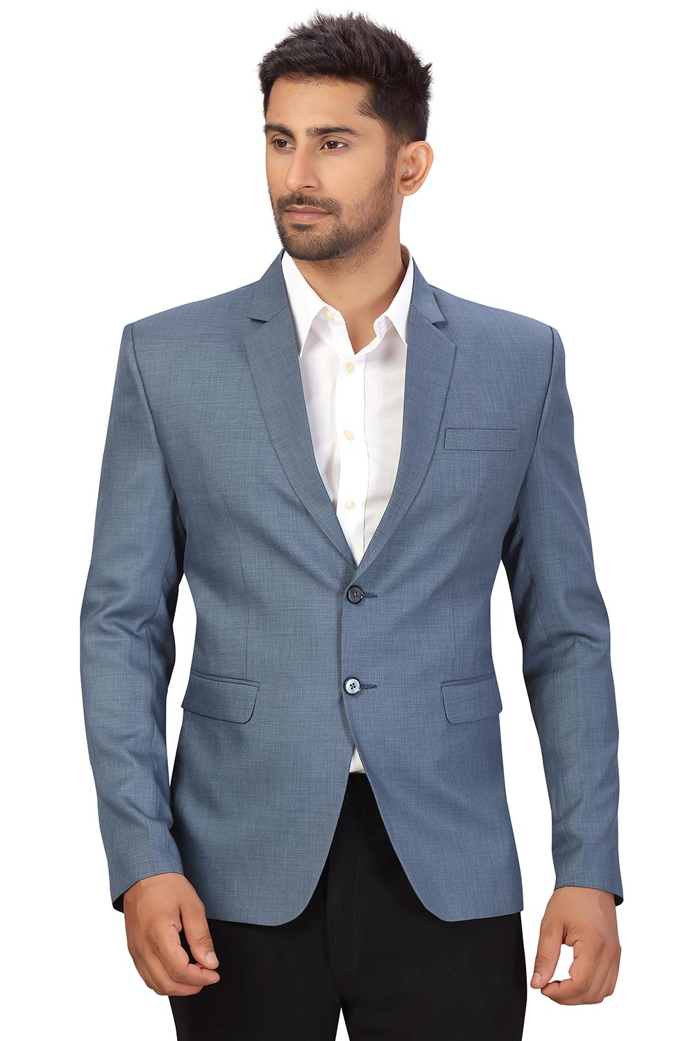 Buy Men's Suiting Fabric  Solid Blazer in Grey Online - Front